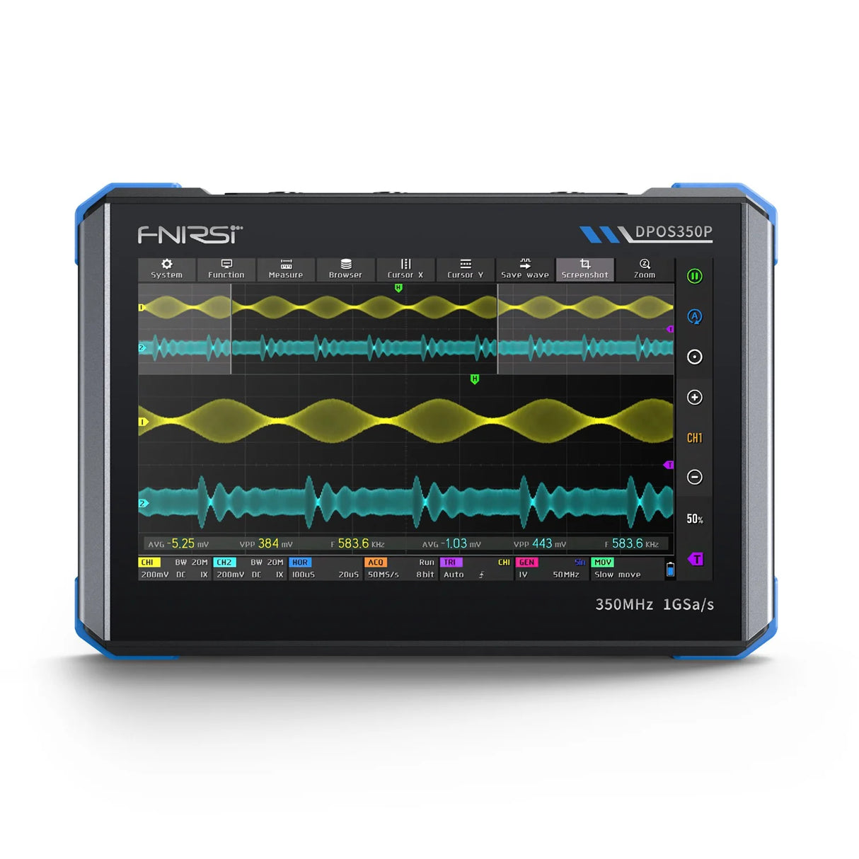 FNIRSI® DPOS350P 4-IN-1 350MHz 1GSPS Tablet Oscilloscope Signal Generator Spectrum Analyzer Frequency Response Analyzer