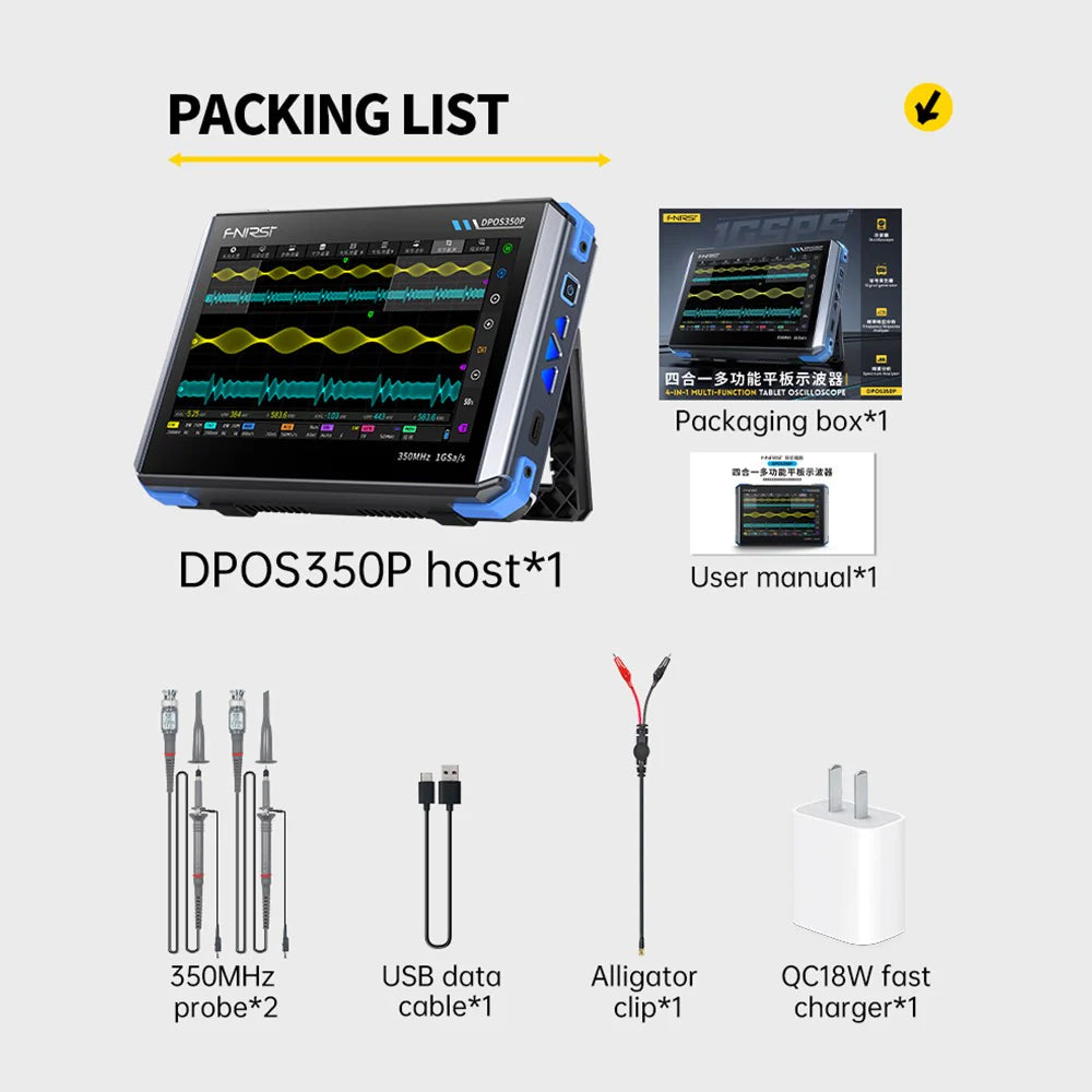 FNIRSI® DPOS350P 4-IN-1 350MHz 1GSPS Tablet Oscilloscope Signal Generator Spectrum Analyzer Frequency Response Analyzer