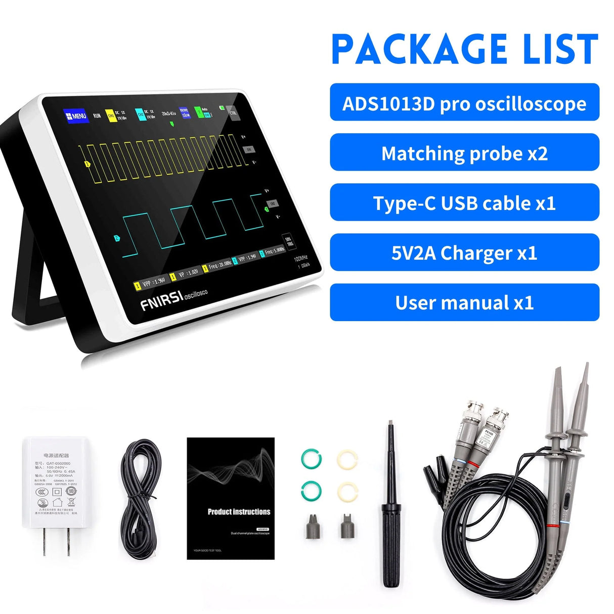 FNIRSI® 1013D Tablet Dual Channel 100MHz 1GS/s Touchable Panel Oscilloscope