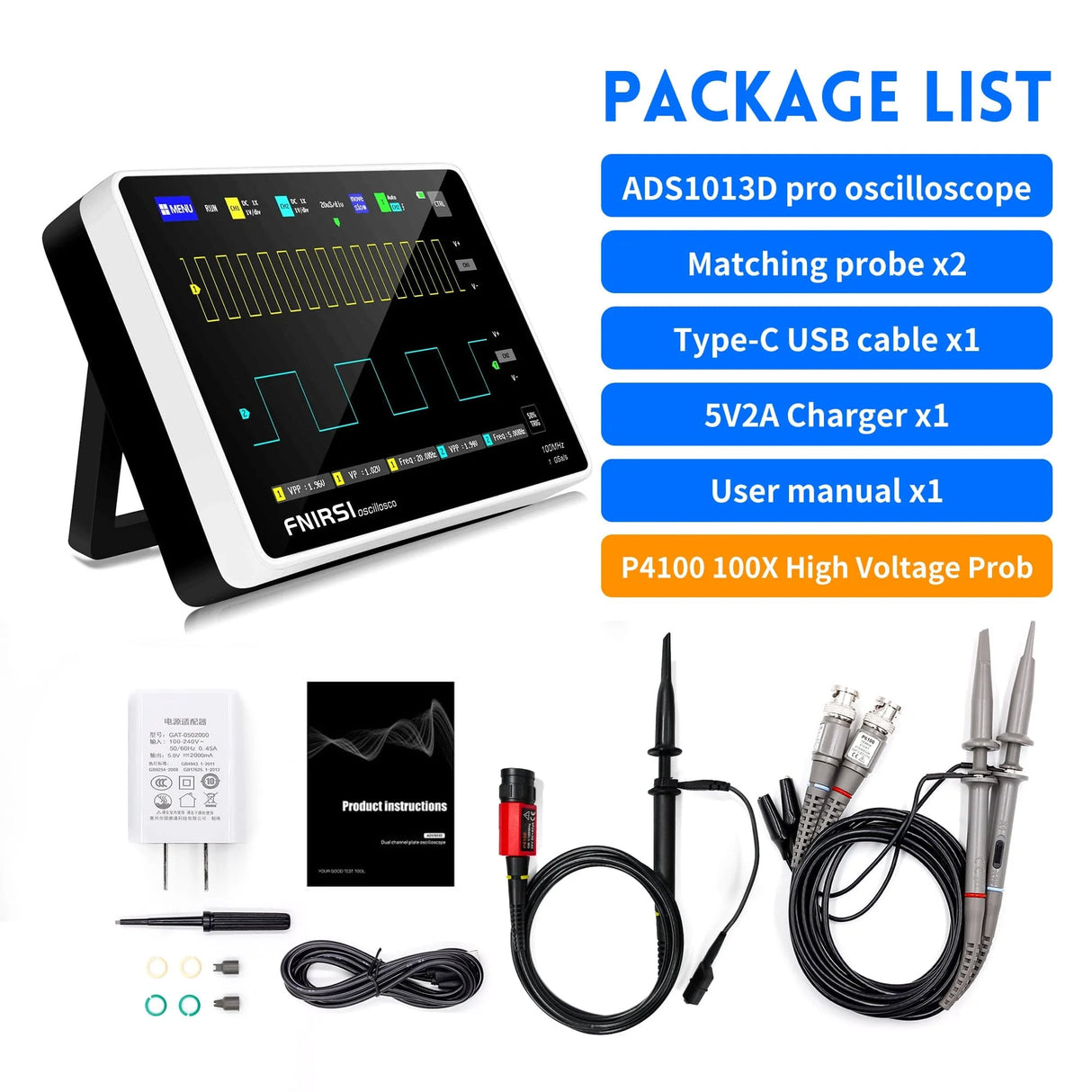 FNIRSI® 1013D Tablet Dual Channel 100MHz 1GS/s Touchable Panel Oscilloscope