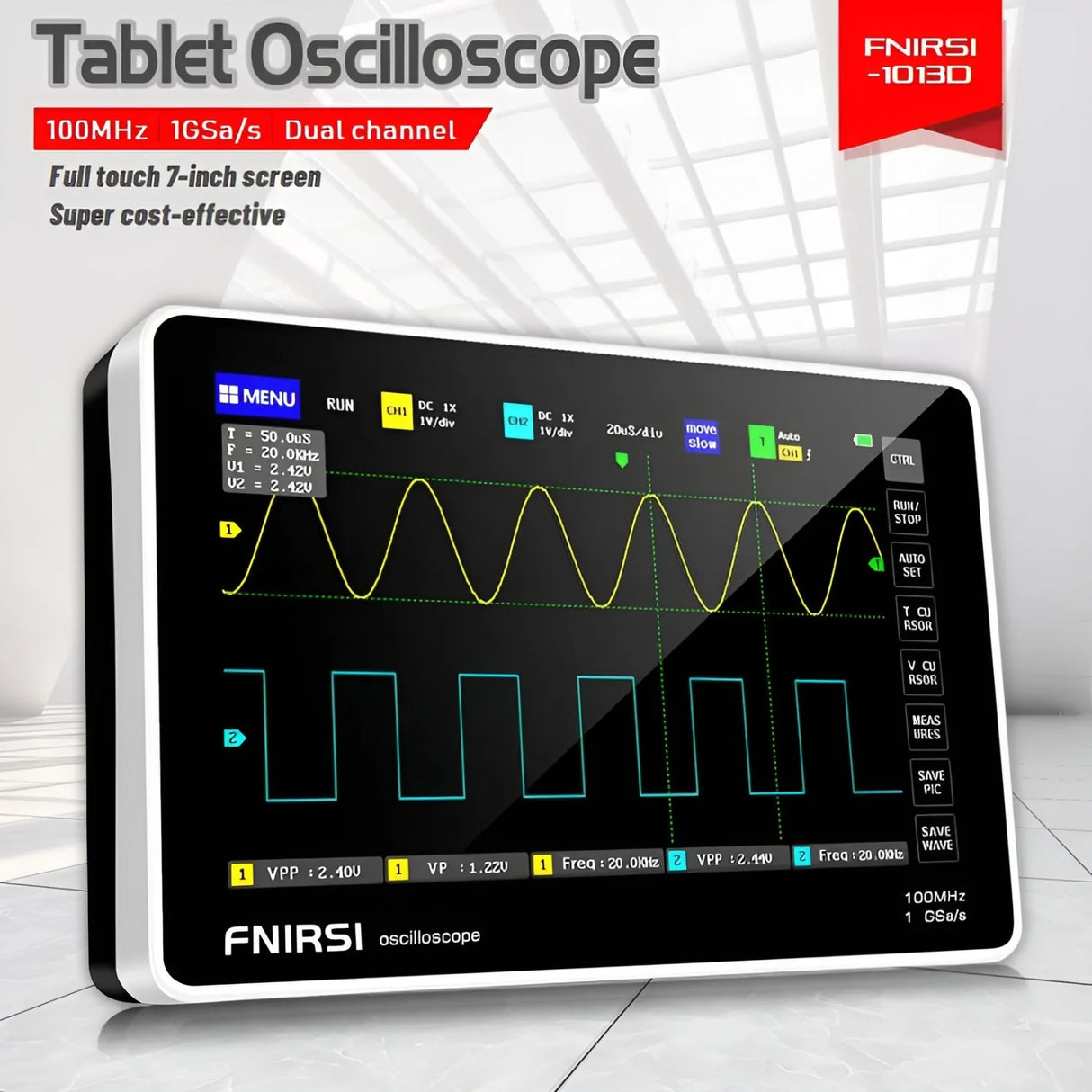 FNIRSI® 1013D Tablet Dual Channel 100MHz 1GS/s Touchable Panel Oscilloscope