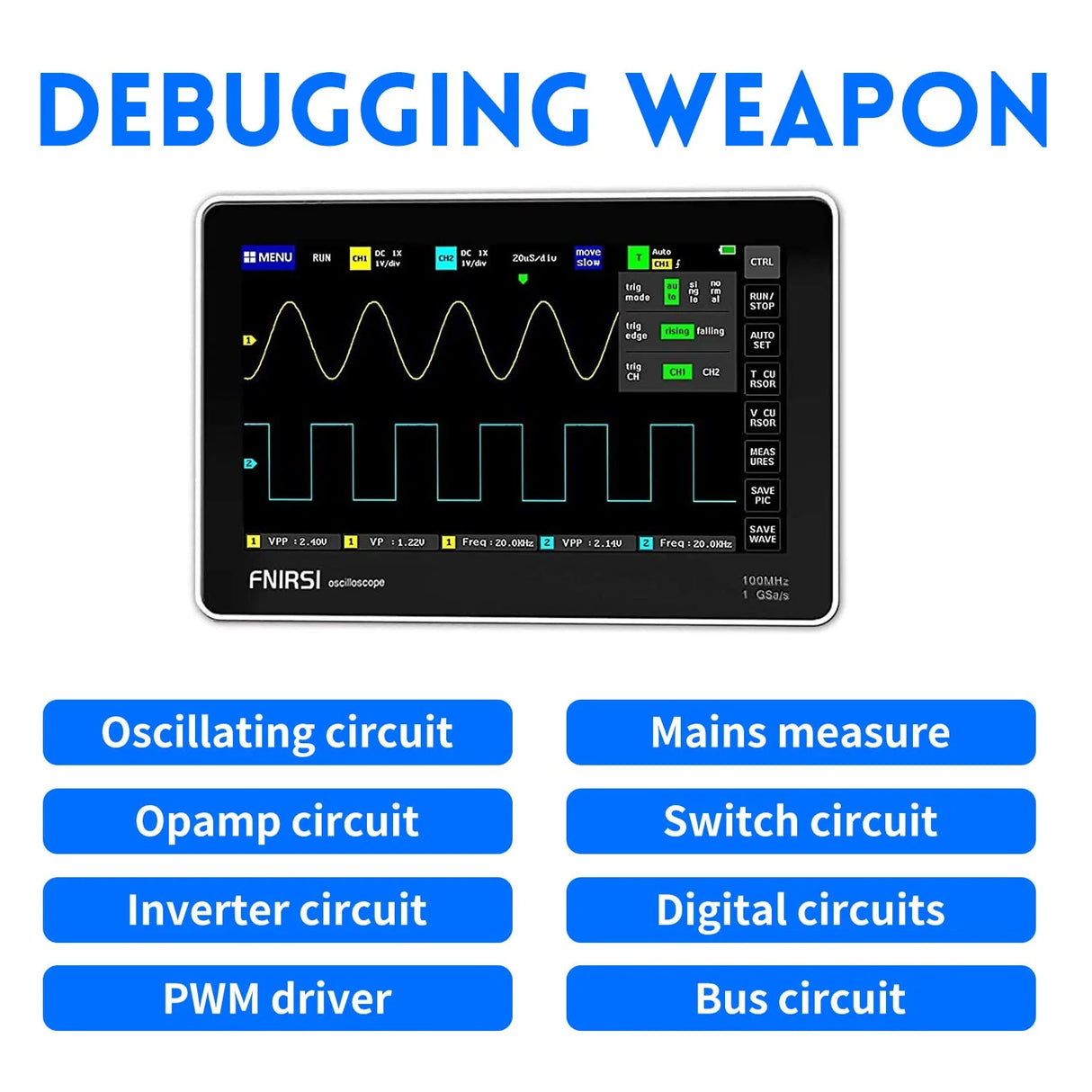 FNIRSI® 1013D Tablet Dual Channel 100MHz 1GS/s Touchable Panel Oscilloscope