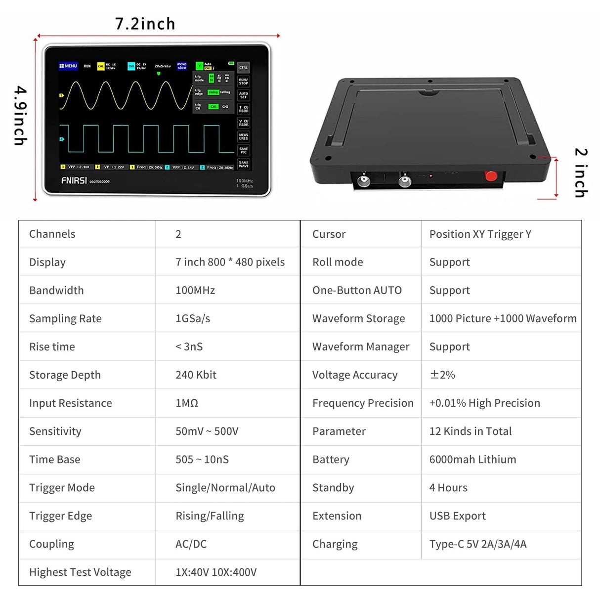 FNIRSI® 1013D Tablet Dual Channel 100MHz 1GS/s Touchable Panel Oscilloscope