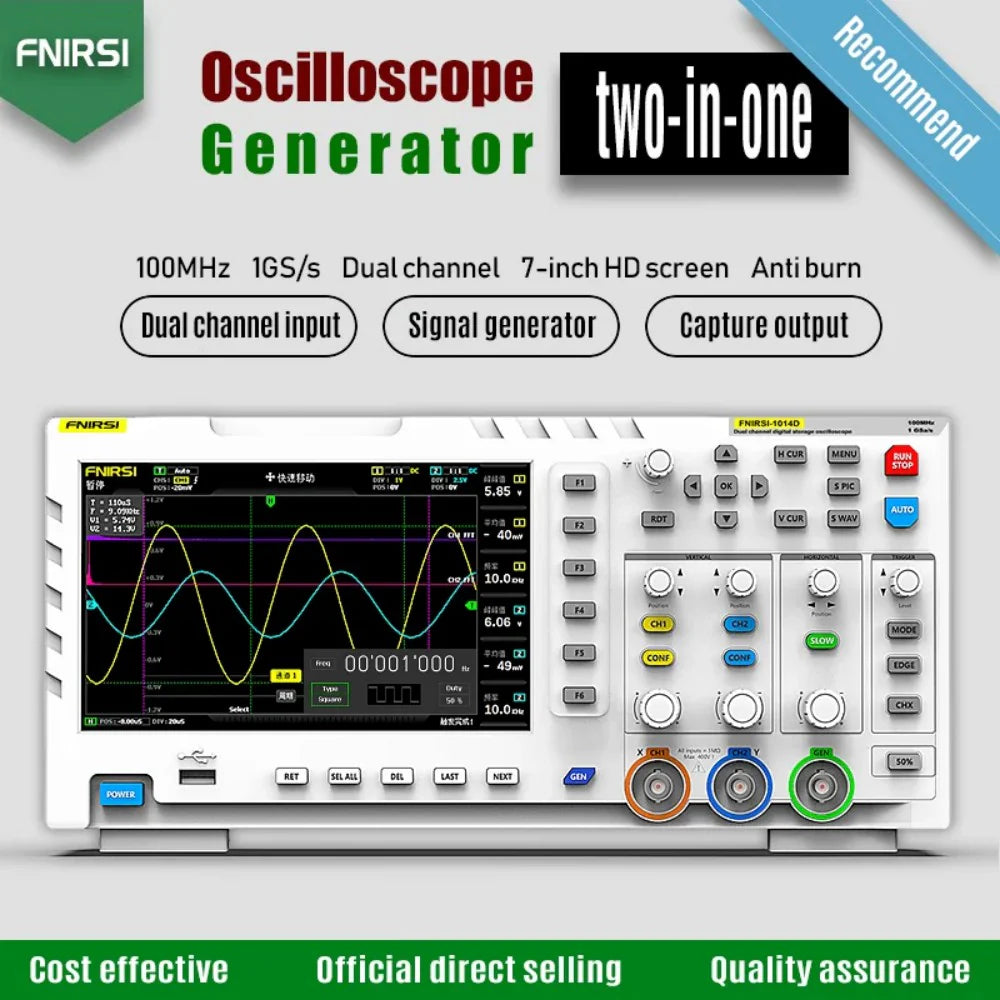 FNIRSI® 1014D 2-IN-1 Dual Channel 100MHz 1GS/s Digital Oscilloscope Signal Generator