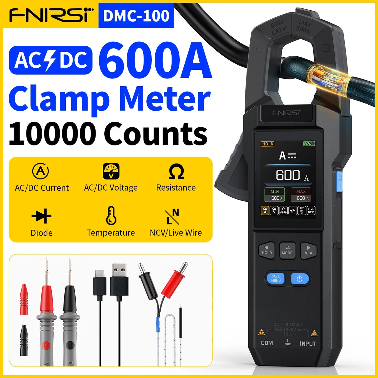FNIRSI® DMC-100 DC AC Current Voltage Clamp Meter Digital Multimeter