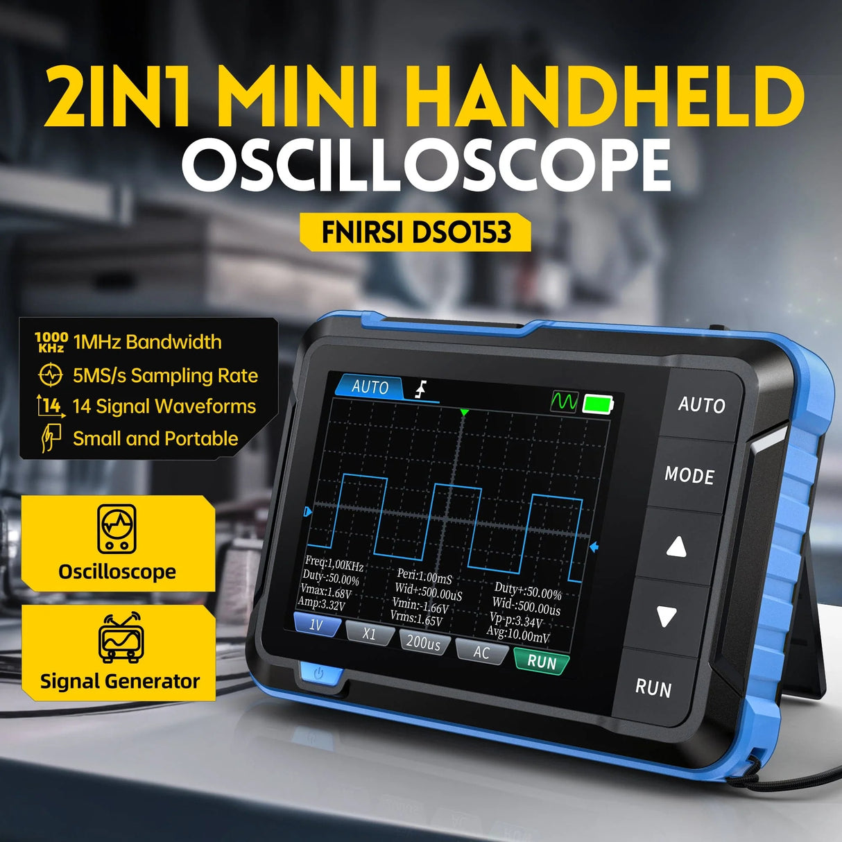 FNIRSI® DSO-153 2-IN-1 Mini 1MHz 5MS/s Digital Oscilloscope Waveform Generator
