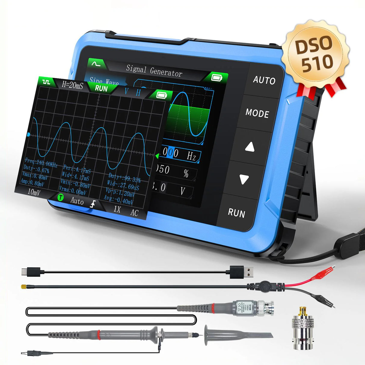 FNIRSI® DSO-510 10MHz 48MS/s Mini Handheld Digital Oscilloscope Signal Generator