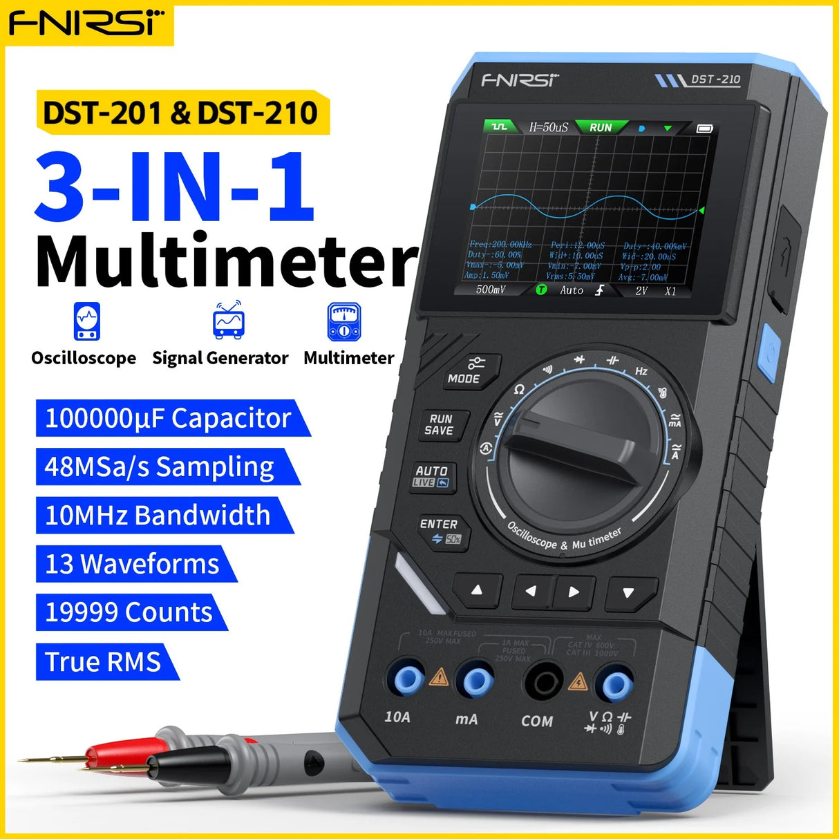 FNIRSI® DST-210 / DST-201 Handheld 3-IN-1 Multimeter Oscilloscope Signal Generator