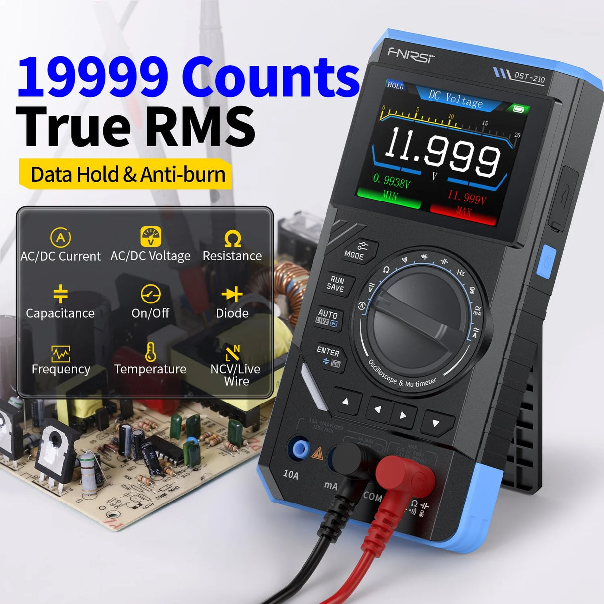 FNIRSI® DST-210 / DST-201 Handheld 3-IN-1 Multimeter Oscilloscope Signal Generator