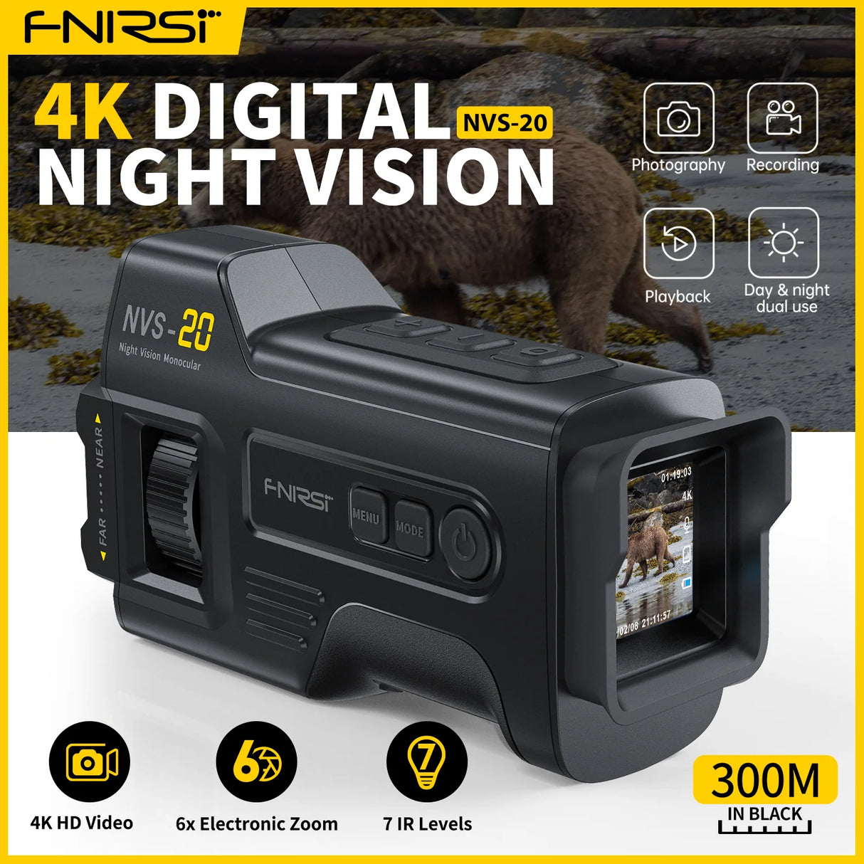 FNIRSI® NVS-20 4K HD Monocular Night Vision Device Infrared 6x Digital Zoom