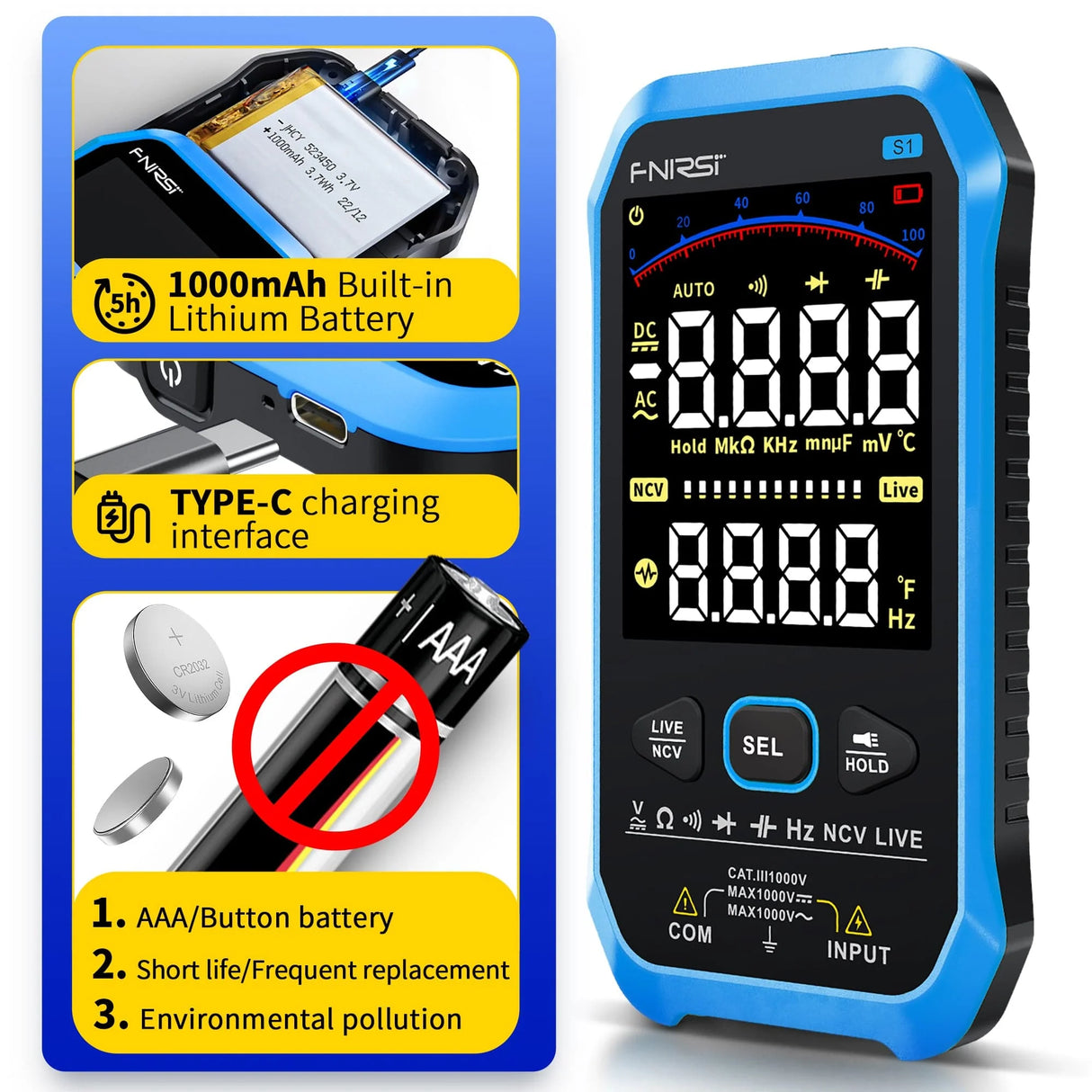 FNIRSI® S1 Large Screen Digital Display Smart Multimeter
