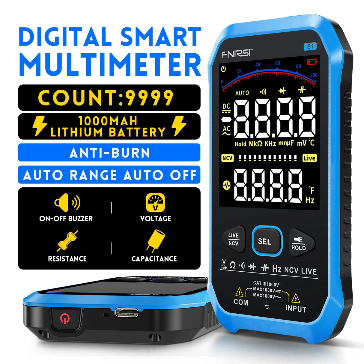 FNIRSI® S1 Large Screen Digital Display Smart Multimeter