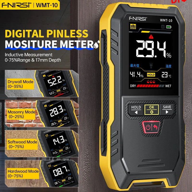 FNIRSI® WMT-10 Non-contact Inductive Wood & Wall Moisture Meter Hygrometer