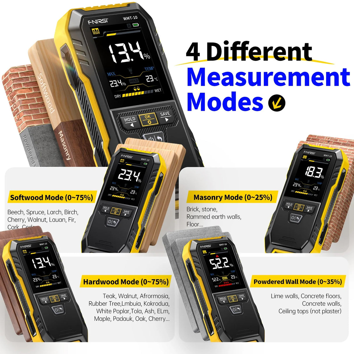 FNIRSI® WMT-10 Non-contact Inductive Wood & Wall Moisture Meter Hygrometer