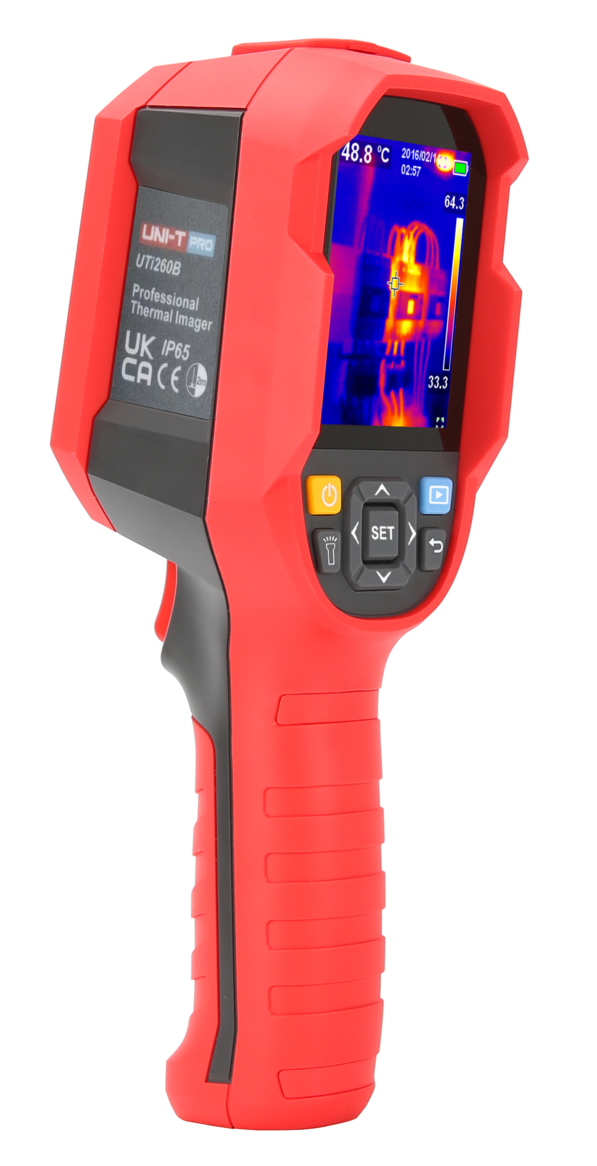 UTi260B, part of the UNI-T heavy-duty thermal camera series, combines cost-effectiveness with a wide -20°C to 550°C temperature range. Featuring a higher 256x192 pixel IR resolution, 7 color palettes, and 4 display modes. Rugged, user-friendly, and IP65 rated with 2m drop test durability.
