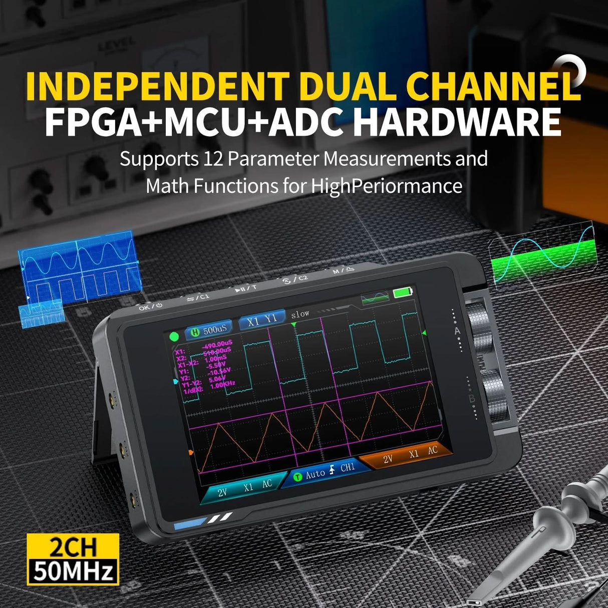 FNIRSI® DS215H 2-IN-1 50MHz 250MS/s Dual Channel Digital Oscilloscope DDS Function Singal Generator