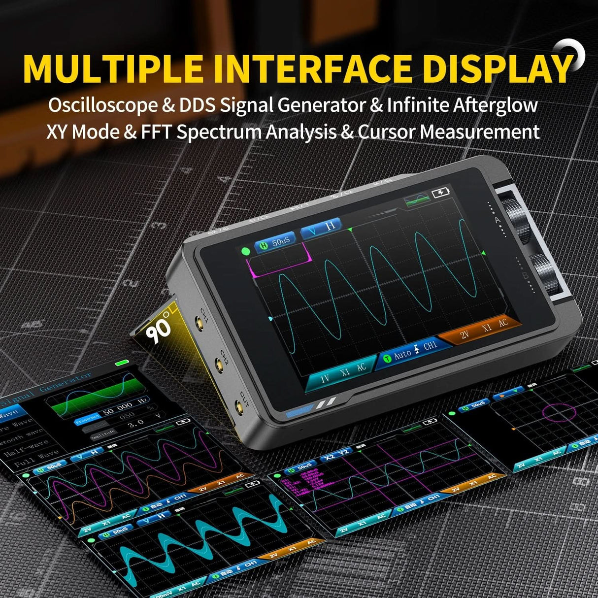 FNIRSI® DS215H 2-IN-1 50MHz 250MS/s Dual Channel Digital Oscilloscope DDS Function Singal Generator